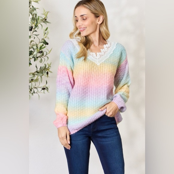BiBi Rainbow Gradient Crochet Deetail Sweater - Picture 4 of 6